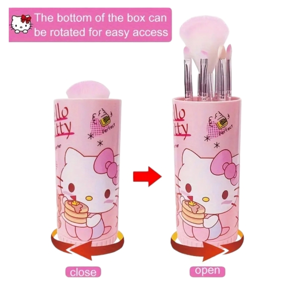 HELLO KITTY Professional 8pc Makeup Brush Set with Open & Close Rotating Case - Picture 4 of 14